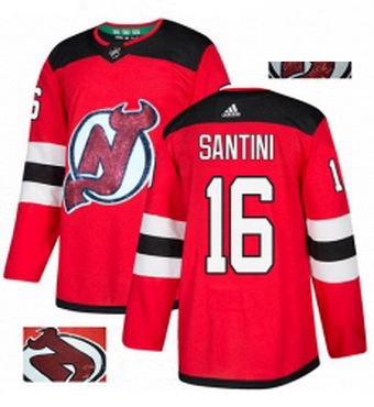 Mens Adidas New Jersey Devils 16 Steve Santini Authentic Red Fashion Gold NHL Jersey