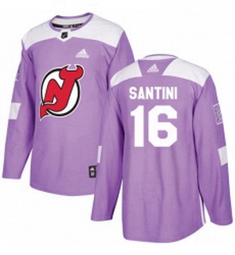 Mens Adidas New Jersey Devils 16 Steve Santini Authentic Purple Fights Cancer Practice NHL Jersey