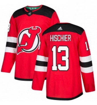 Mens Adidas New Jersey Devils 13 Nico Hischier Premier Red Home NHL Jersey