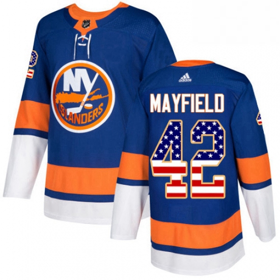 Mens Adidas New York Islanders 42 Scott Mayfield Authentic Royal Blue USA Flag Fashion NHL Jersey