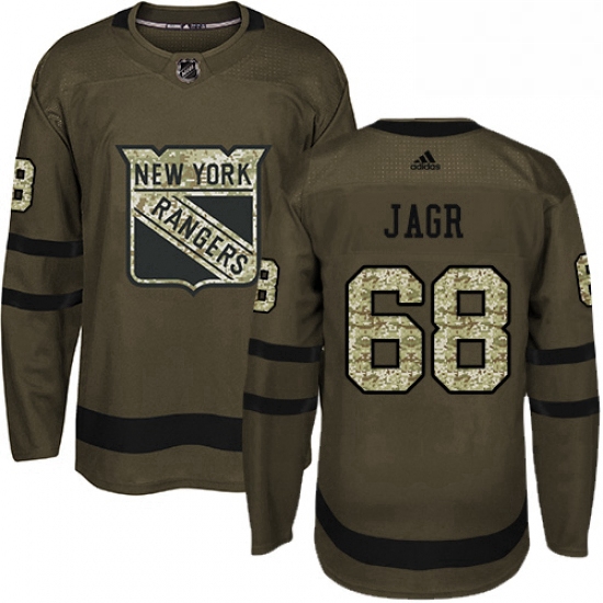 Mens Adidas New York Rangers 68 Jaromir Jagr Premier Green Salute to Service NHL Jersey