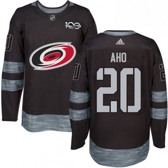 Mens Adidas Carolina Hurricanes 20 Sebastian Aho Authentic Black 1917 2017 100th Anniversary NHL Jer