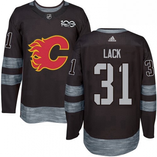 Mens Adidas Calgary Flames 31 Eddie Lack Authentic Black 1917 2017 100th Anniversary NHL Jersey