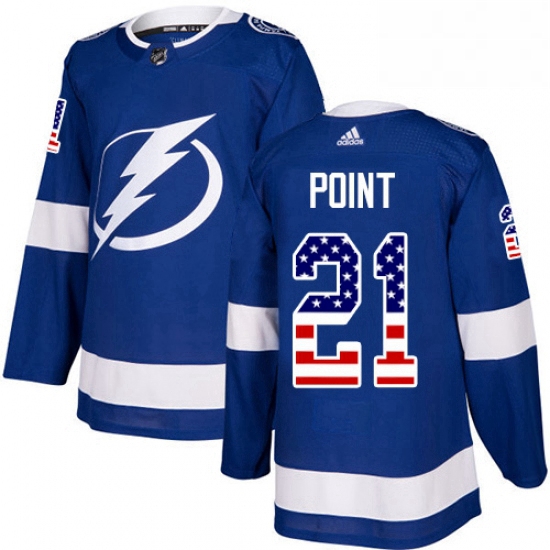 Mens Adidas Tampa Bay Lightning 21 Brayden Point Authentic Blue USA Flag Fashion NHL Jersey