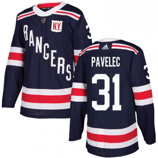 Mens Adidas New York Rangers 31 Ondrej Pavelec Authentic Navy Blue 2018 Winter Classic NHL Jersey