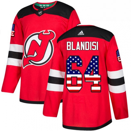 Mens Adidas New Jersey Devils 64 Joseph Blandisi Authentic Red USA Flag Fashion NHL Jersey