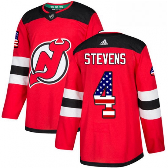 Mens Adidas New Jersey Devils 4 Scott Stevens Authentic Red USA Flag Fashion NHL Jersey