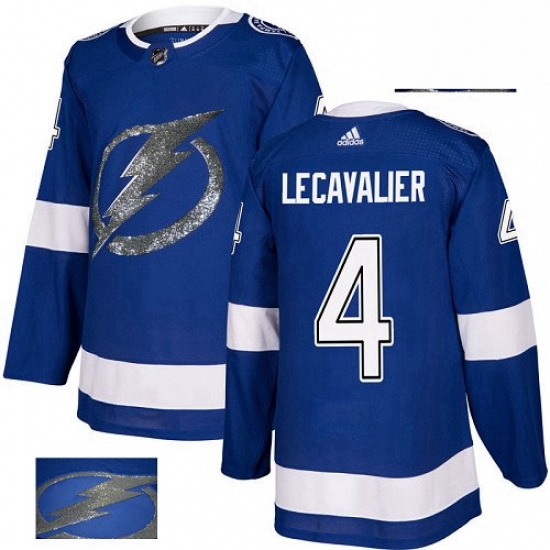 Mens Adidas Tampa Bay Lightning 4 Vincent Lecavalier Authentic Royal Blue Fashion Gold NHL Jersey