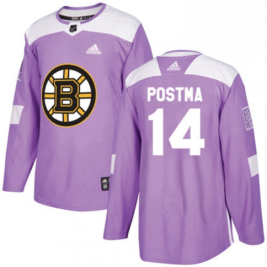 Mens Adidas Boston Bruins 14 Paul Postma Authentic Purple Fights Cancer Practice NHL Jersey