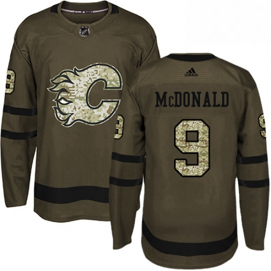 Mens Adidas Calgary Flames 9 Lanny McDonald Authentic Green Salute to Service NHL Jersey