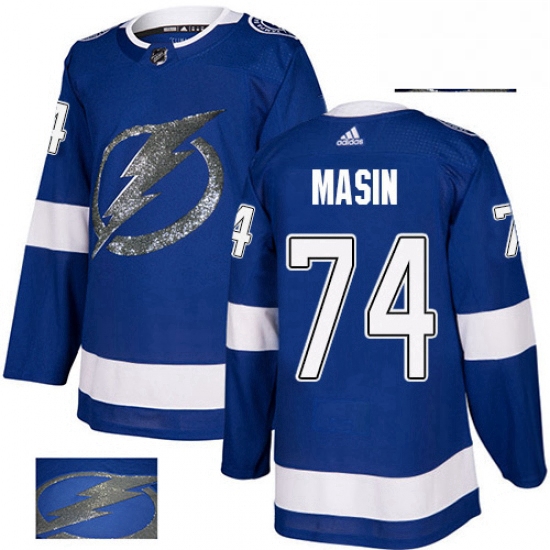 Men's Adidas Tampa Bay Lightning #74 Dominik Masin Authentic Royal Blue Fashion Gold NHL Jersey