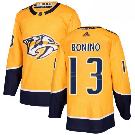 Mens Adidas Nashville Predators 13 Nick Bonino Authentic Gold Home NHL Jersey