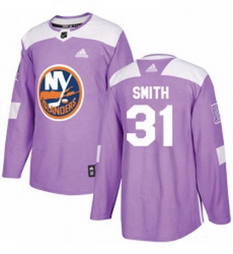 Mens Adidas New York Islanders 31 Billy Smith Authentic Purple Fights Cancer Practice NHL Jersey