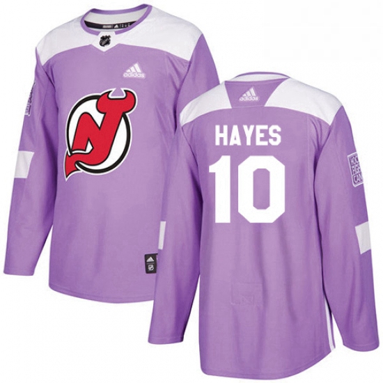 Mens Adidas New Jersey Devils 10 Jimmy Hayes Authentic Purple Fights Cancer Practice NHL Jersey