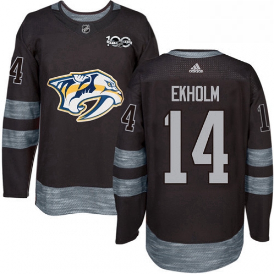 Mens Adidas Nashville Predators 14 Mattias Ekholm Authentic Black 1917 2017 100th Anniversary NHL Je