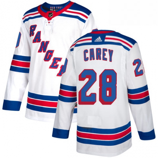 Mens Adidas New York Rangers 28 Paul Carey Authentic White Away NHL Jersey