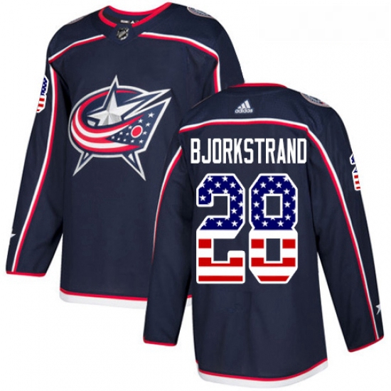 Youth Adidas Columbus Blue Jackets 28 Oliver Bjorkstrand Authentic Navy Blue USA Flag Fashion NHL Je