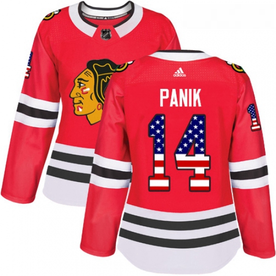 Womens Adidas Chicago Blackhawks 14 Richard Panik Authentic Red USA Flag Fashion NHL Jersey