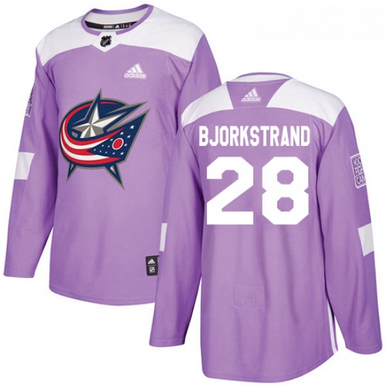 Youth Adidas Columbus Blue Jackets 28 Oliver Bjorkstrand Authentic Purple Fights Cancer Practice NHL