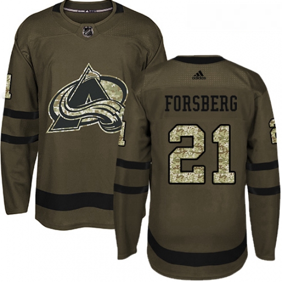 Youth Adidas Colorado Avalanche 21 Peter Forsberg Authentic Green Salute to Service NHL Jersey