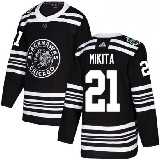 Youth Adidas Chicago Blackhawks 21 Stan Mikita Authentic Black 2019 Winter Classic NHL Jersey