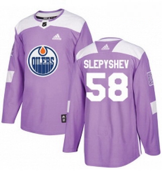 Youth Adidas Edmonton Oilers 58 Anton Slepyshev Authentic Purple Fights Cancer Practice NHL Jersey