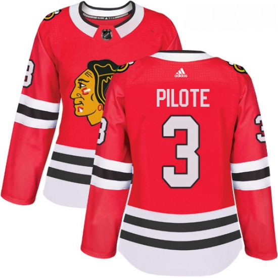 Womens Adidas Chicago Blackhawks 3 Pierre Pilote Authentic Red Home NHL Jersey