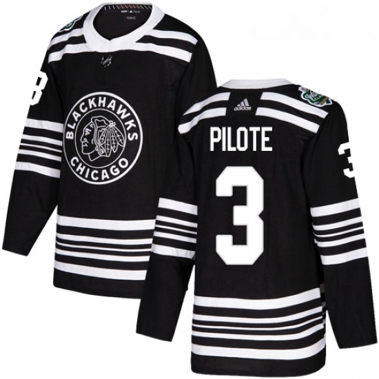 Youth Adidas Chicago Blackhawks 3 Pierre Pilote Authentic Black 2019 Winter Classic NHL Jersey