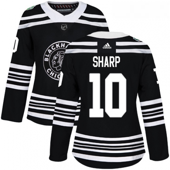 Womens Adidas Chicago Blackhawks 10 Patrick Sharp Authentic Black 2019 Winter Classic NHL Jersey