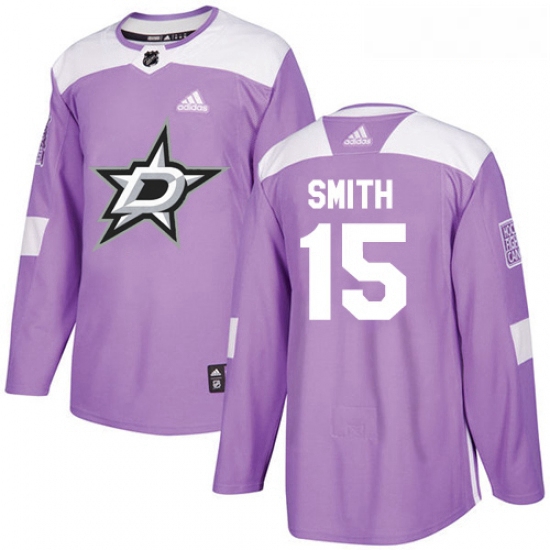 Youth Adidas Dallas Stars 15 Bobby Smith Authentic Purple Fights Cancer Practice NHL Jersey