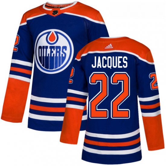 Youth Adidas Edmonton Oilers 22 Jean Francois Jacques Authentic Royal Blue Alternate NHL Jersey