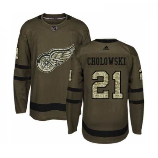 Youth Adidas Detroit Red Wings 21 Dennis Cholowski Premier Green Salute to Service NHL Jersey