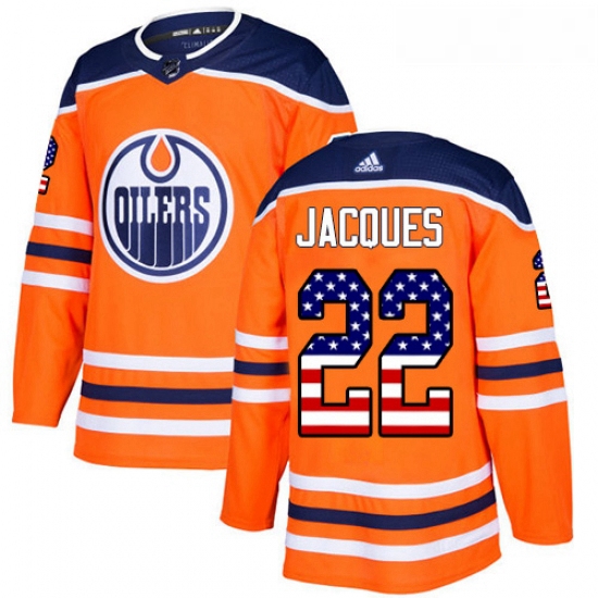 Youth Adidas Edmonton Oilers 22 Jean Francois Jacques Authentic Orange USA Flag Fashion NHL Jersey