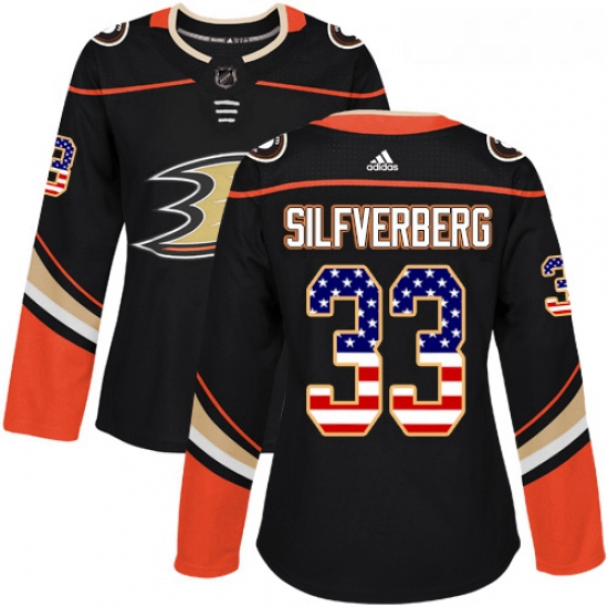 Womens Adidas Anaheim Ducks 33 Jakob Silfverberg Authentic Black USA Flag Fashion NHL Jersey