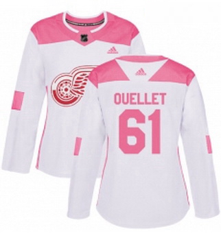 Womens Adidas Detroit Red Wings 61 Xavier Ouellet Authentic WhitePink Fashion NHL Jersey