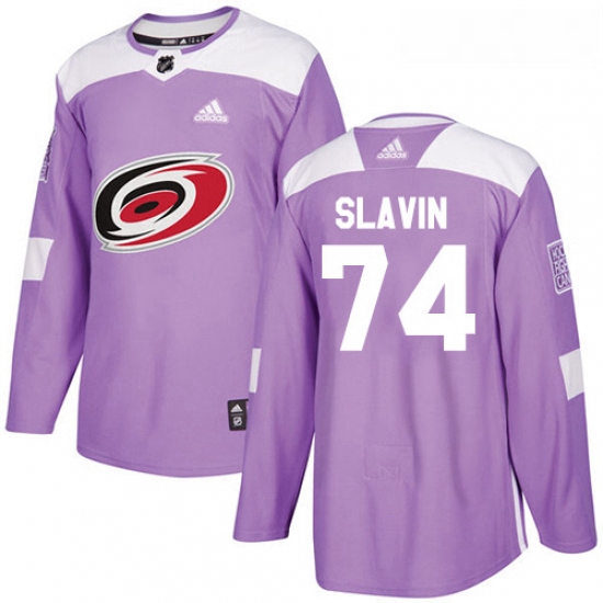 Youth Adidas Carolina Hurricanes 74 Jaccob Slavin Authentic Purple Fights Cancer Practice NHL Jersey