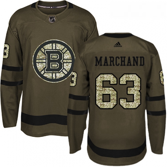 Youth Adidas Boston Bruins 63 Brad Marchand Premier Green Salute to Service NHL Jersey