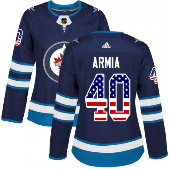 Womens Adidas Winnipeg Jets 40 Joel Armia Authentic Navy Blue USA Flag Fashion NHL Jersey