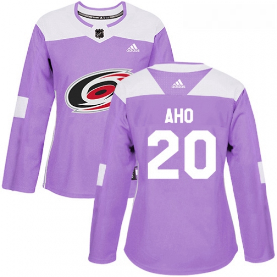 Womens Adidas Carolina Hurricanes 20 Sebastian Aho Authentic Purple Fights Cancer Practice NHL Jerse