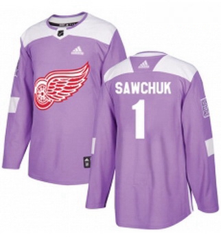 Youth Adidas Detroit Red Wings 1 Terry Sawchuk Authentic Purple Fights Cancer Practice NHL Jersey