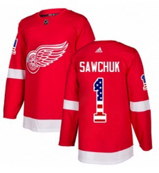 Youth Adidas Detroit Red Wings 1 Terry Sawchuk Authentic Red USA Flag Fashion NHL Jersey