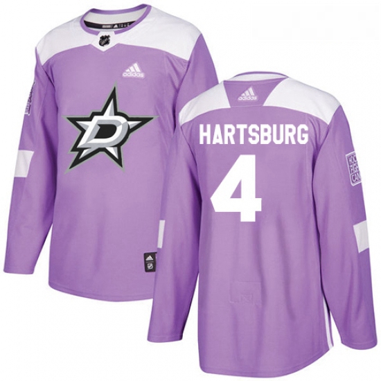 Youth Adidas Dallas Stars 4 Craig Hartsburg Authentic Purple Fights Cancer Practice NHL Jersey