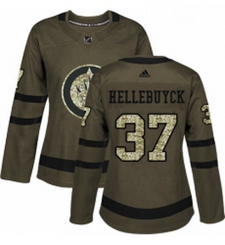 Womens Adidas Winnipeg Jets 37 Connor Hellebuyck Authentic Green Salute to Service NHL Jersey