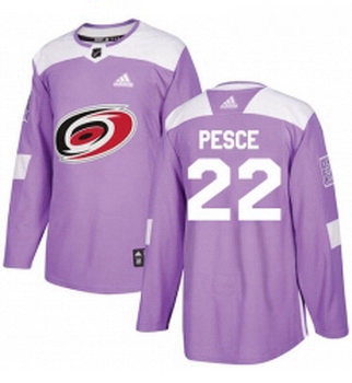 Youth Adidas Carolina Hurricanes 22 Brett Pesce Authentic Purple Fights Cancer Practice NHL Jersey