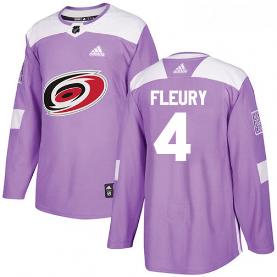 Youth Adidas Carolina Hurricanes 4 Haydn Fleury Authentic Purple Fights Cancer Practice NHL Jersey