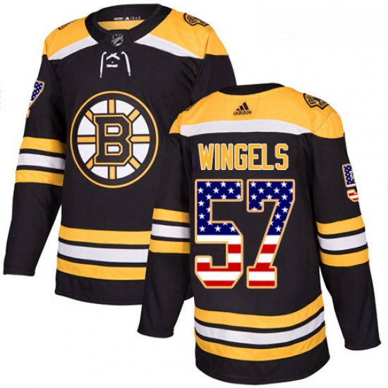 Youth Adidas Boston Bruins 57 Tommy Wingels Authentic Black USA Flag Fashion NHL Jersey