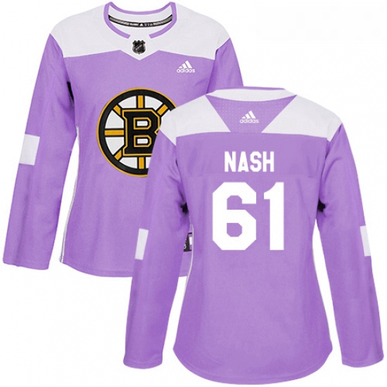 Womens Adidas Boston Bruins 61 Rick Nash Authentic Purple Fights Cancer Practice NHL Jersey