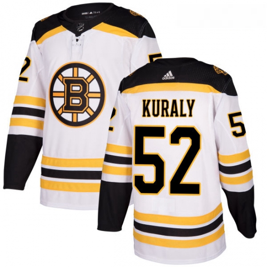 Youth Adidas Boston Bruins 52 Sean Kuraly Authentic White Away NHL Jersey