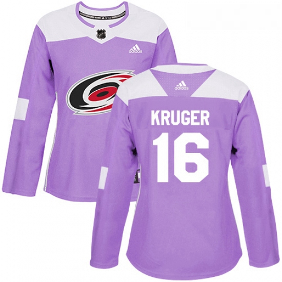 Womens Adidas Carolina Hurricanes 16 Marcus Kruger Authentic Purple Fights Cancer Practice NHL Jerse