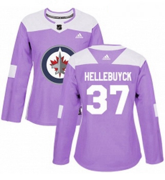 Womens Adidas Winnipeg Jets 37 Connor Hellebuyck Authentic Purple Fights Cancer Practice NHL Jersey